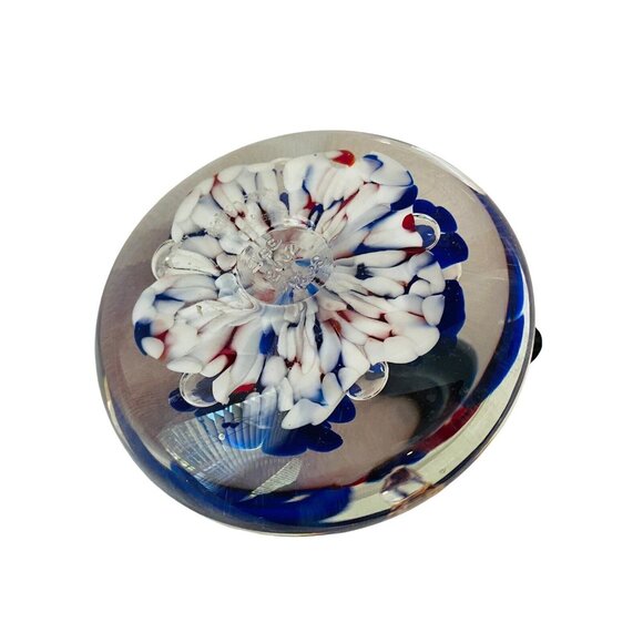 Vtg Joe Rice Glass Blown Paperweight 2002 Red White Blue Pen Holder Patriotic - Picture 12 of 12